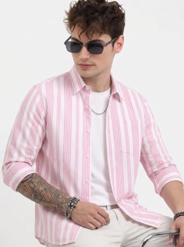 Image of Youth First Men's Cotton Blend Casual Shirt | Regular Fit Solid Full Sleeve Button Down Collared Shirts | Comfortable Formal Office Business Casual for Men
