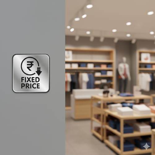 Image of Premium Brushed Finish Silver Black Fixed Price Sign For Glass Doors 6x6 Inch For Office, Stores, Cafe, Hotel, Restaurant, Business & Shop, Self-Adhesive, Acrylic Signage