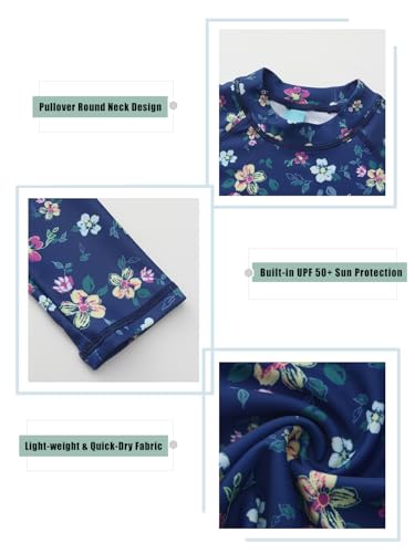 Image of Girls Long Sleeve Swim Shirt Rash Guard for Girls One Piece Bathing Suits with UPF 50+ Sun Protection 3-16 Years