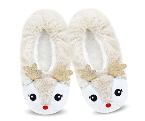 Image of DICUIRD Women's Animal Gripper Slipper Socks, Soft Sole Fuzzy Indoor House Socks