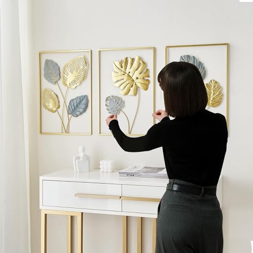Image of SHREE 'O' GREEN TECH Gold Metal Wall Decor Leaf Wall Hanging Decoration, Metal Wall Art Home Decor for Living Room Office Bedroom Hotel (Design -5)