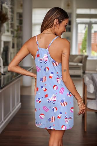 Image of Ekouaer Nightgowns for Women Cotton Sleepwear Sexy Sleep Shirt Adjustable Spaghetti Strap Night Gowns with Pockets S-3XL