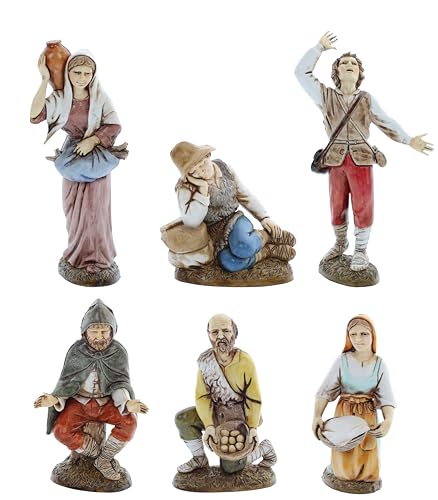 Moranduzzo Conjunto de 6 pastores para presépio de 12 cm escala 1:15 - figuras de presépio inestrutíveis - estilo 700', pintura acabada à mão, produto oficial, escultor M. Landi