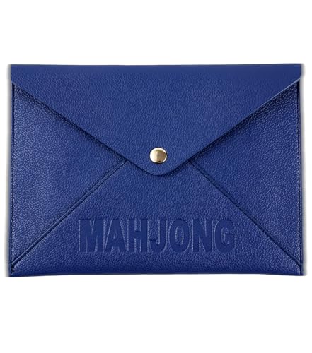 Vegan Leather Mahjong Card Sleeve Holder Fits Most Mahjong Cards Line Readers & Shuffler Cards Gift Box Included Perfect Mah jong Gift & Accessories for Men Women (Navy Blue 8.6 * 6.3 in)