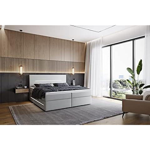INNOCENT® - P4 LED | Boxspringbett 200x220 in Weiss Kunstleder Cover