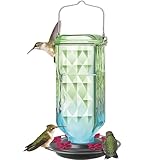 Seafoam Ombre Column Gravity Glass Hummingbird Feeder for Outdoor Décor, 23 oz Nectar Feeder with 6 Flexible Flower Ports, Continuous Perch Ring & Easy-Clean Two-Part Base, Bee-Resistant Design
