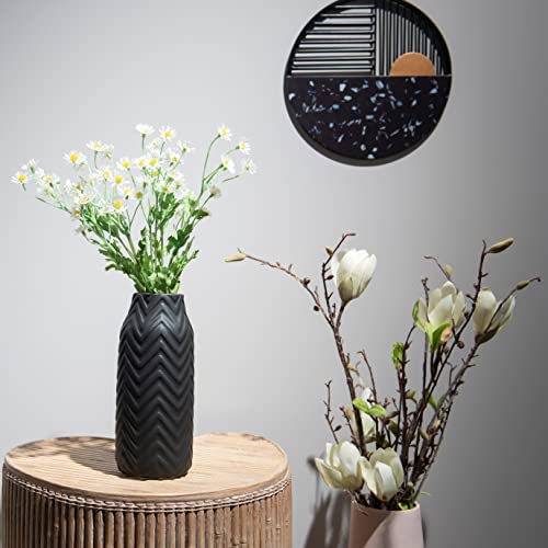 Ceramic Vase For Home Decor - 8 Inch Black Vase For Flowers,Modern Table Wave Ribbed Vase,Texture Vase For Decor Accents Living Room Bookshelf Mantel - 3.5 X 3.5 X 8 Inch Cynkeyee #TOP5