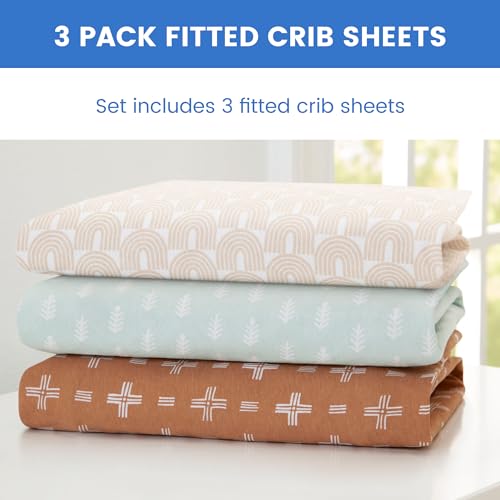 Image of Delta Children Fitted Crib Sheets for Girls and Boys - 100% Organic Cotton Crib Sheet for Standard Crib and Toddler Mattresses - 28x52 Inch - GOTS Certified (Pack of 3), Neutral Boho
