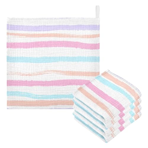 Nander 3Pack Baby Muslin Washcloths,Colorful Stripes Soft Face Cloths for Newborn, Absorbent Bath Wash Cloths, Wipes, Burp Rag,Toddlers Essentials Stuff, Baby Registry as Shower
