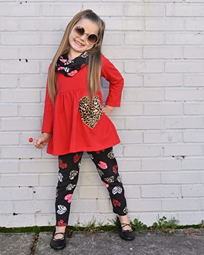 Image of Unique Baby Girls Kids Toddler 3pc Outfit Set Long Sleeve Cotton Blend Tunic Top Leggings and Scarf