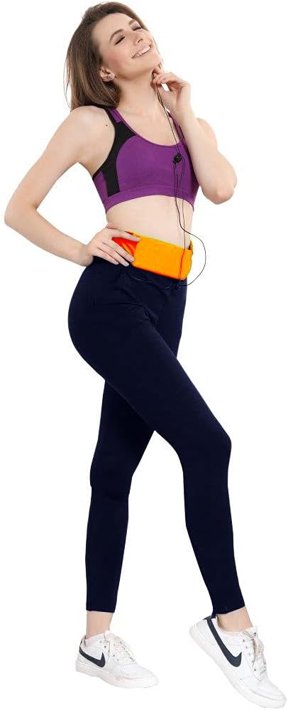 Women's Overall Fit Nylon, Spandex Leggings (AREO YOGA YGP102 ORANGE BELT 160 FRE SIZ_Black, Orange_XL, W 28 inch, L 37)