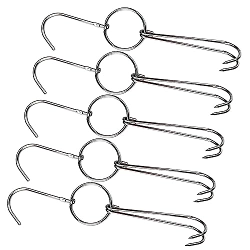 NOLITOY Crochets à Viande En Acier Inoxydable 25,5 Cm Double Crochet Lot De 5 Outils De Transformation Suspendre De Volaille, Porc Et Rôti Usage Professionnel La Cuisine Et Fumoir