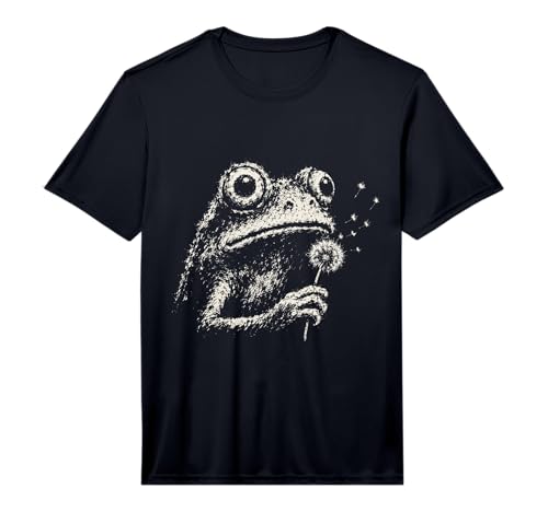 Frog Blowing Wishes Funny Dandelion Distressed Graphic Performance T-Shirt