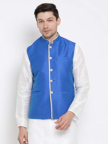 Image of VASTRAMAY Men's Beige Cotton Silk Blend Ethnic Jacket