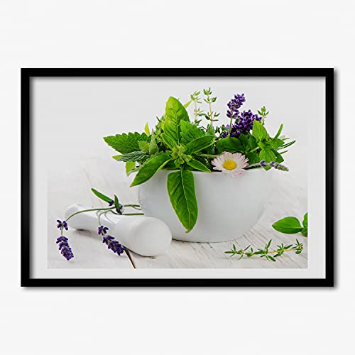 Cadre MDF 70x50 cm avec affiche de mortier et herbes tableau déco Tulup
