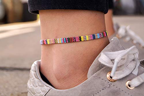 Boho Surfer Anklet Unisex - Ethnic Ankle Bracelet Women & Men - Handmade Beach Jewelry & Festival Accessories - 100% Waterproof & Adjustable - Thin String Rope Hippie Anklet (Yellow) #TOP1