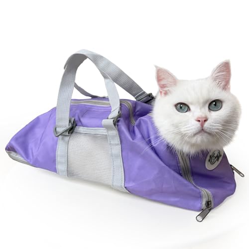 Cinf Cat Nail Clipping Cleaning Grooming Restraint Bag No Scratching Biting for Bathing Nail Trimming Injecting Examining(Taro,M)