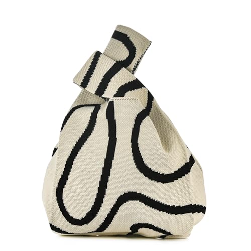 Image of Women Knitted Hobo Purse Stripes Crocheted Colorblock Knot Light Wristlet Tope-hanle Handbag For Shopping Work School