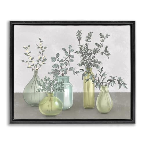 Neutral Grey Floral Botanical, 24 x 30 Inch Canvas in Floater Frame