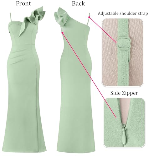 Image of VFSHOW Womens Ruffle One Shoulder Strap Ruched Formal Prom Wedding Maxi Dress V Neck Elegant Split Cocktail Evening Long Gown