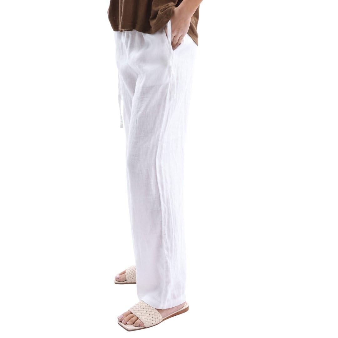 Amazhiyu Pantaloni da donna 100% lino estivi casual a gamba larga con tasche a palazzo