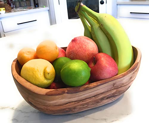 Orchard Hardwoods 12" Rustic Oval Artisan Olive Wood Dough Bowl Bread Basket Boat Shaped - Live Bark Edge. Farmhouse Decor For Fruit, Salads, Snacks, Popcorn. In Lg 10" Or Xl 12". (Xl 12X6-7X4) #TOP1