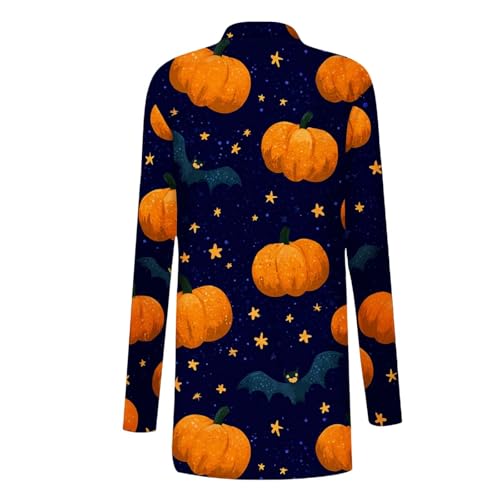 Halloween Cardigan for Women 2025 Fall Open Front Pumpkin Ghost Print Sweater Fashion Long Sleeve Lightweight Coat3