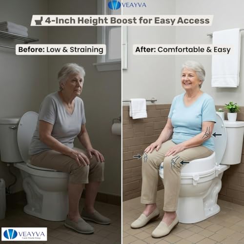 Image of Veayva Commode Raiser 4 Inch with 4 Clips - Raised Toilet Seat for Adults, Seniors & Patients | Toilet Height Raiser for Western Commode | Portable Toilet Seat Extension for Elderly & Disabled