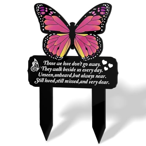 Libpttl Butterfly Memorial Plaque Stake Grave Ornaments Waterproof Garden Remembrance Tribute Sign for Loss of Loved One Sympathy Bereavement Gifts Outdoor Cemetery Decoration