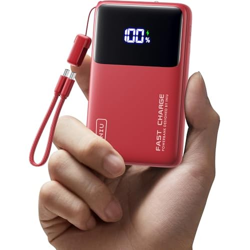 INIU Portable Charger, Ultra Small 45W Fast Charging Power Bank, 10000mAh USB C Battery Pack with Cable & Stand, TSA Travel Phone Charger for iPhone 17 16 15 14 Pro Max Air, Samsung S26 S25,