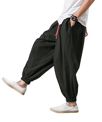 Mens Harem Pants Fit Elastic Waist Drawstring Trousers Loose Drop Crotch Trousers2