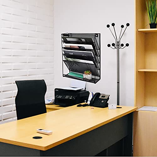 EASEPRES Wall File Holder Organiser Mesh Wall Mounted Magazine Paper Storage Rack, 6 Tier, Black - Image 5