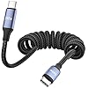 Cable USB C a USB C de 240 W en espiral de 4.92 pies, cargador trenzado tipo C para automóvil, cable de carga rápida de 240 W, compatible con iPhone 17, 16, 15, iPad, Samsung Galaxy, Google Pixel