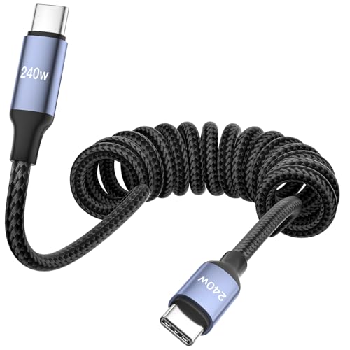 Image of 240W USB C to USB C Cable Coiled, Braided Type C Charger for Car 240W Fast Charging Cord Compatible with iPhone 17 16 15, iPad, Samsung Galaxy, Google Pixel, Moto, LG, TCL Phones