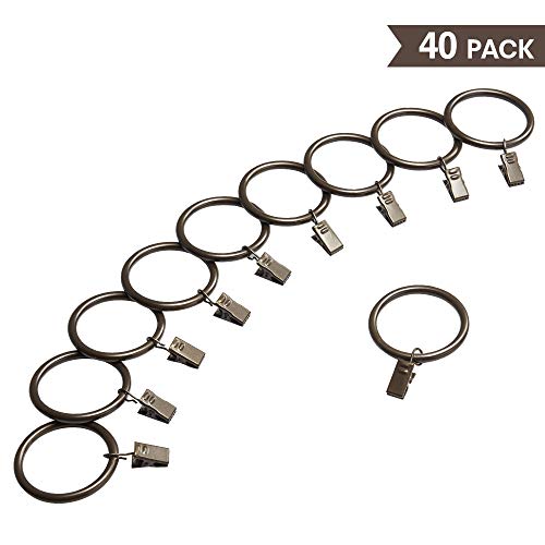 image for ARPENTER 40 Pack Bronze Curtain Rings with Clips for Drapes, 2.2 inch 