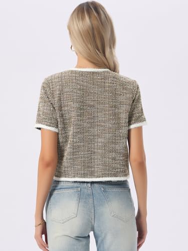 Image of Allegra K Short Sleeve Tweed Jacket for Women Summer Crew Neck Button Front Cropped Cardigan