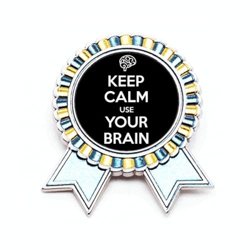 Broche Keep Calm Use Your Brain en métal noir de finition premium