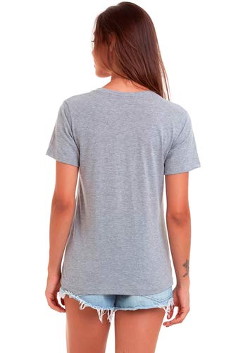 CAMISETA FEMININA BÁSICA ESTAMPADA JOSS - BLACK FLOWER CINZA MESCLA (P)