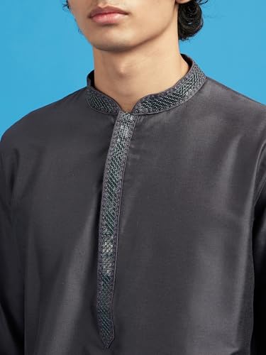 Image of DIWAS BY MANYAVAR Men's Viscose Blend Solid Sequinned Neckline Kurta (1pc)
