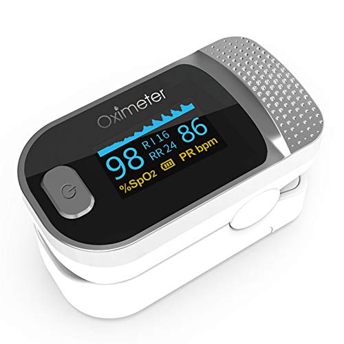 St.mary Spo2 Adult and Child Fingertip Pulse Oximeter with Omnidirectional OLED Display Heart Rate Monitor with Lanyard,White Silver