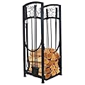 Sunnydaze Small Firewood Rack with 4-Piece Fireplace Tool Set - Includes Firewood Holder, Log Grabber, Brush, Shovel, and Poker - Black - 32" H