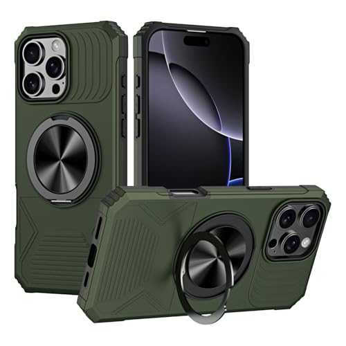 Coque iPhone 16 Pro Max silicone rigide support aimanté anneau vert armée