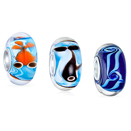 Abalorio de cristal de Murano y plata esterlina con pez náutico para pulsera