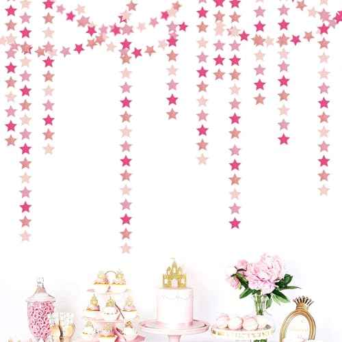 Image of Hot-Pink Rose-Gold Party Decorations Garland - 62ft Twinkle Little Star Hanging Streamers Banner,Birthday Wedding Bridal Baby Shower Bachelorette Engagement Decor Hugtmr