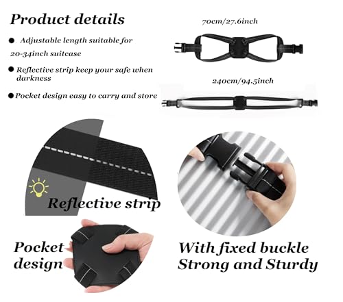 Image of 2PCS Bungee Luggage Straps - Adjustable Travel Belt for Suitcases & Carry On Bags - Black