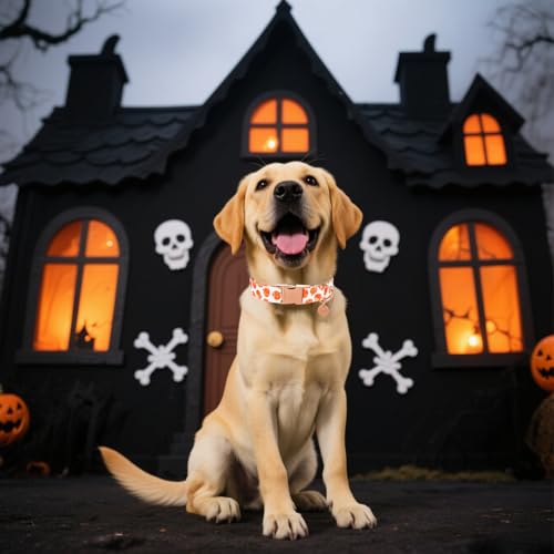 Image of Halloween Dog Collar with Metal Buckle Gift Fall Dog Collar for Small Medium Large Girls or Boys Dogs Cute Pumpkin Cotton Pet Collars