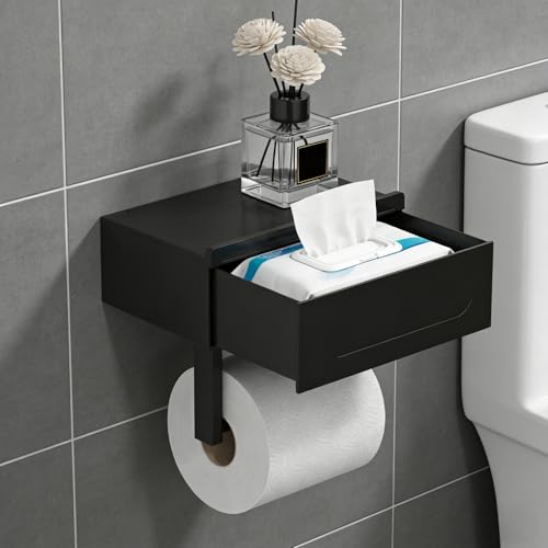 Zencantorous Porte Papier Toilette Mural, Support Papier Toilette Mural, Porte Rouleau Papier Toilette avec Boîte à Mouchoirs, 2 Méthodes d'Installation, pour Cuisine et Salle de Bain, Noir