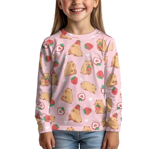 Image of Girls Cartoon Print Long Sleeve Graphic Tee Casual Crew Neck T-Shirts for 3-16 Years Little Girls