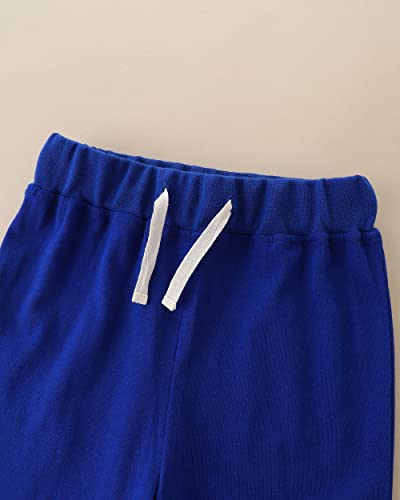 Image of HILEELANG Boy Short Sets Outfits Summer Easter Cotton Casual Tee Shirt Blue Shorts Beach Playwear Set 6 Years