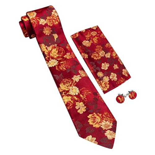 Image of Barry.Wang Men Tie Set Floral Paisley Silk Necktie Pocket Square Cufflinks Formal Wedding Party Business